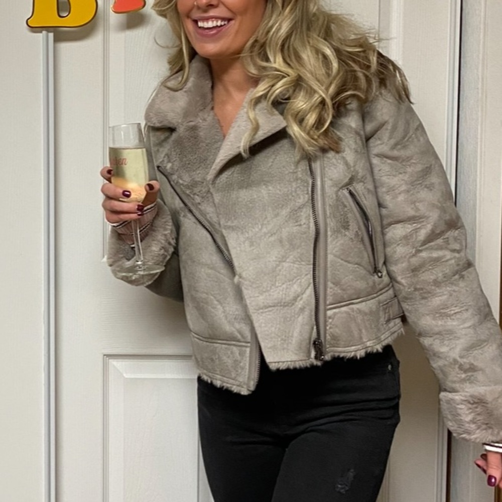 Luxe Vegan suede Shearling Lined Moto Biker Jacket